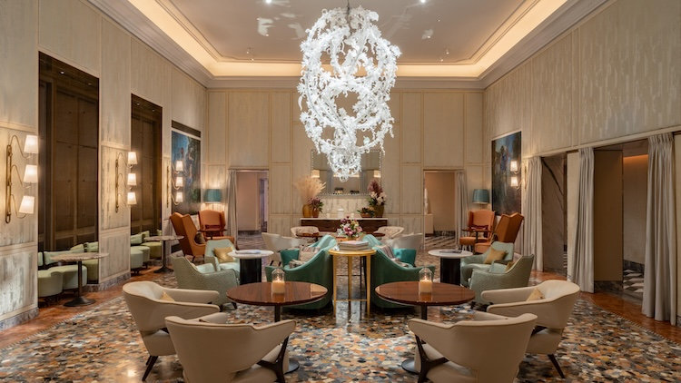 In the Gran Salone, guests immediately notice White Chandelier by Ai Weiwei 